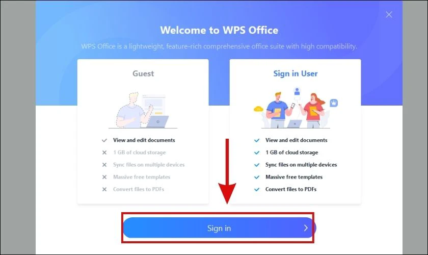 đăng nhập tài khoản wps office