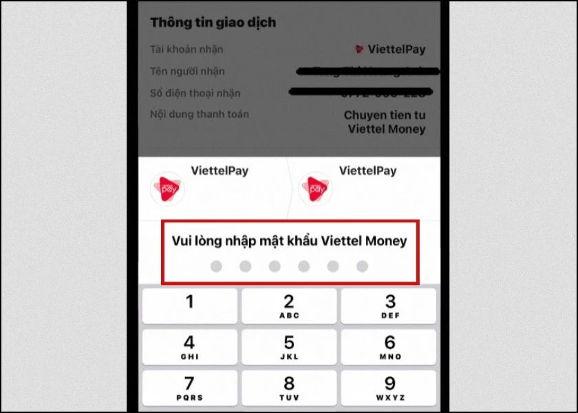 chuyển tiền đến số thể trên app viettel money đơn giản