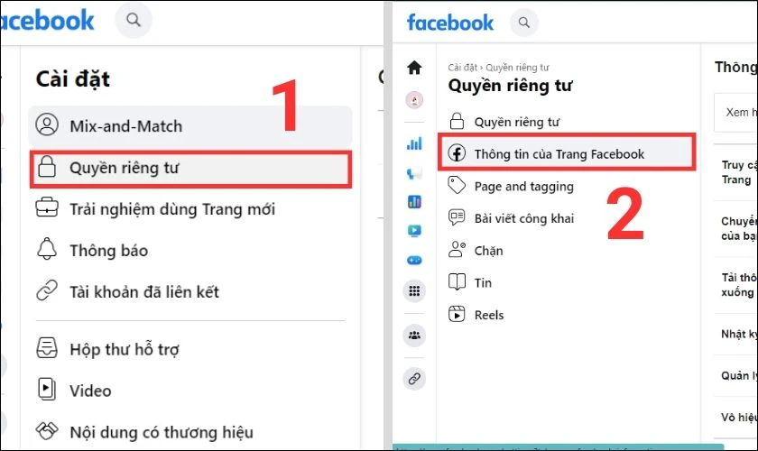 thông tin trang trên facebook