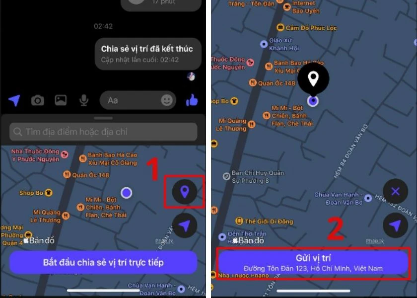 các bước share vị trí 