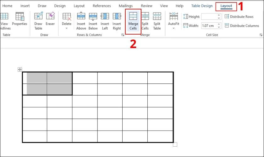 cách gộp ô trong word bằng lệnh merge cells