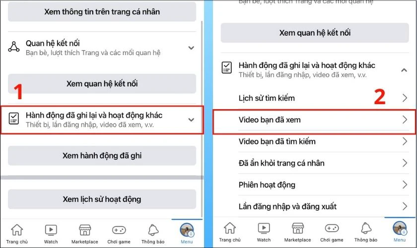 chọn vào video đã xem
