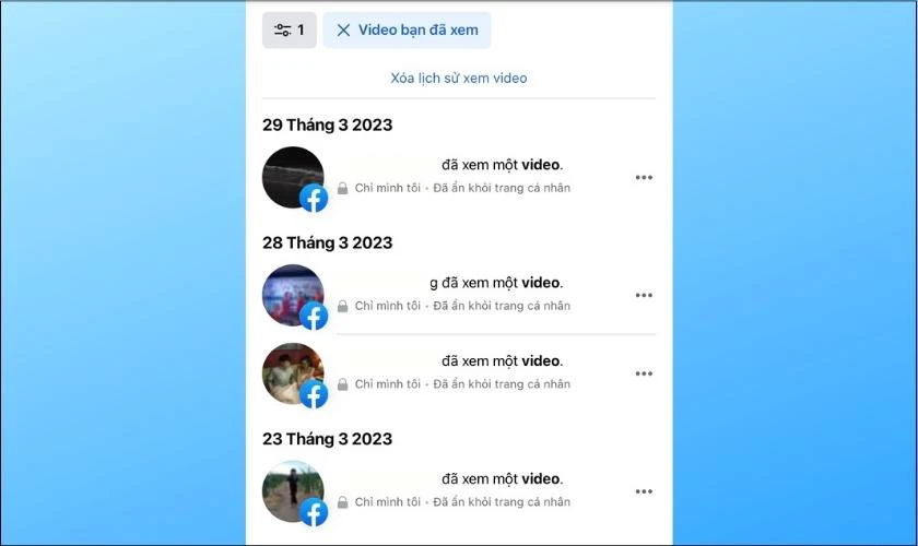 video đã xem trên facebook watch đã hiện ra