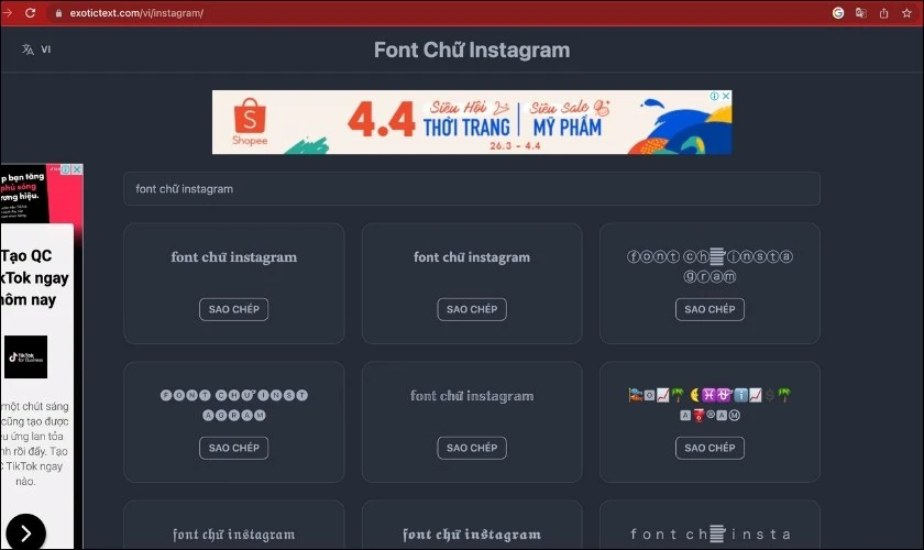 exotic text, đổi kiểu chữ đẹp đăng story instagram