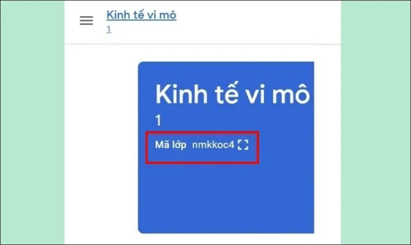 chức năng tạo mã lớp của google classroom