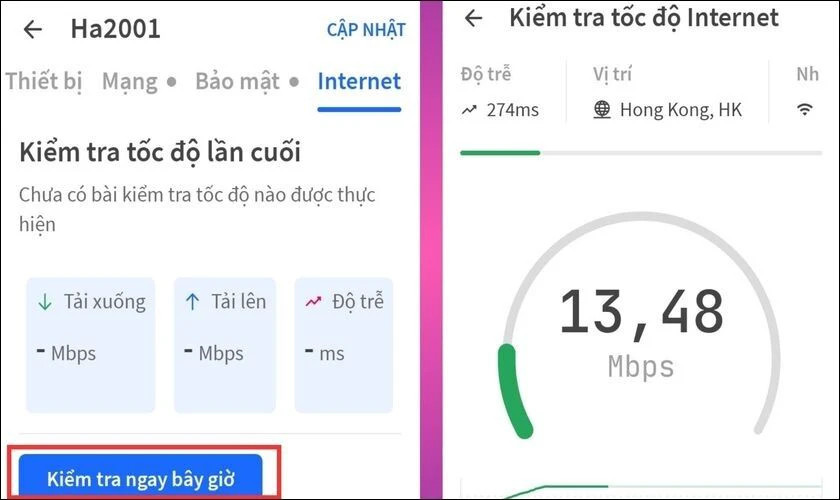 kiểm tra tốc độ mạng trên điện thoại