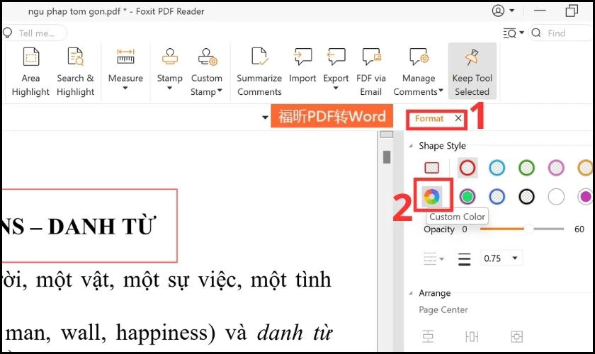 Vào Format, chọn Custom color