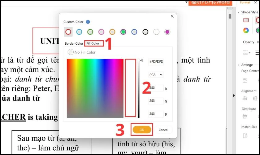 Chọn thẻ fill Color rồi chọn màu nền