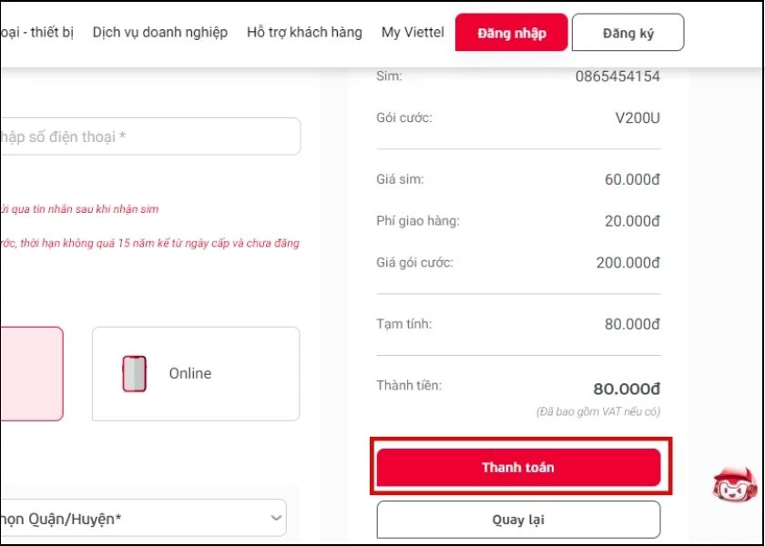 cách mua sim nhanh chóng trên website của viettel telecom