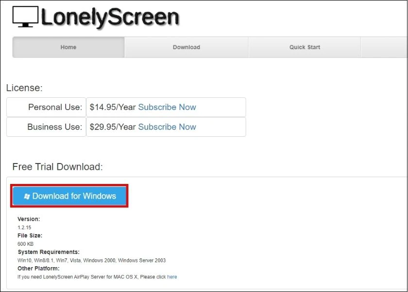 sử dụng LonelyScreen nhằm share screen 