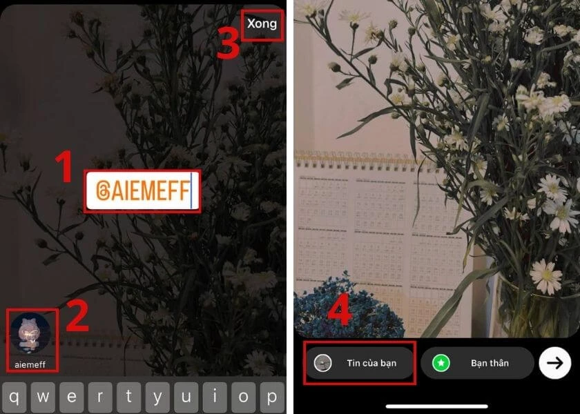 nhập tên người muốn gắn thẻ trên instagram