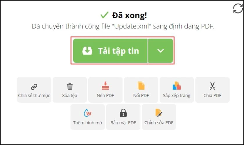 tải file đã hoàn tất chuyển sang pdf về máy tính