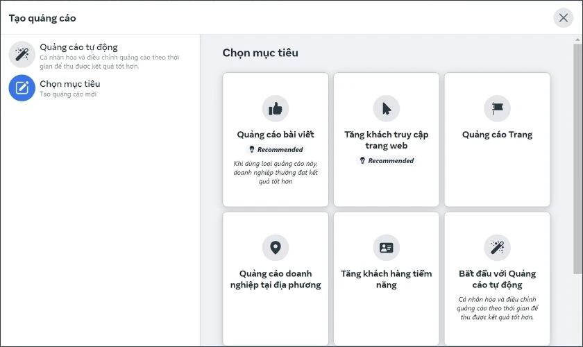 Khả năng thiết lập đối tượng quảng cáo 