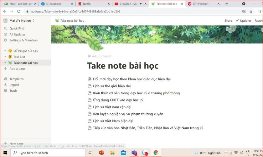 thông tin về ứng dụng notion