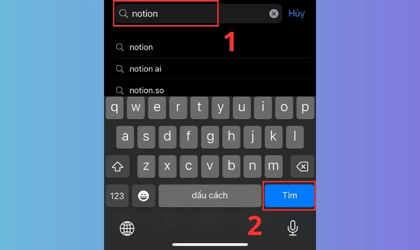 gõ tìm notion để tải về