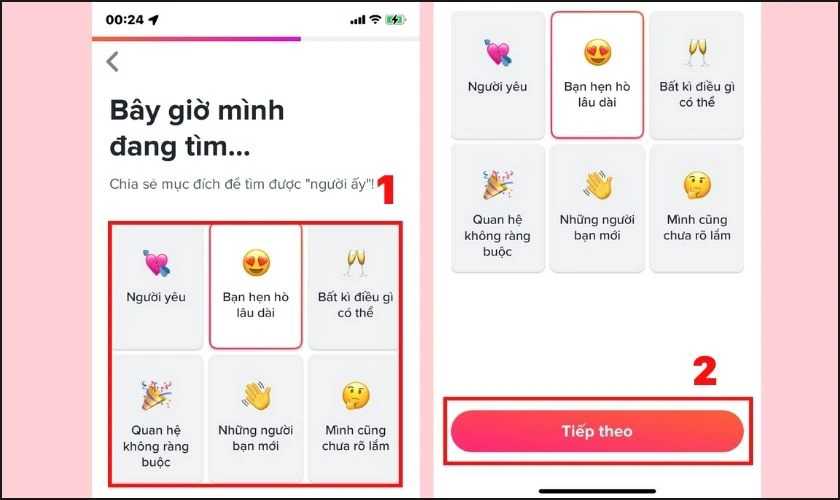 lựa chọn mục đích chơi tinder là gì 
