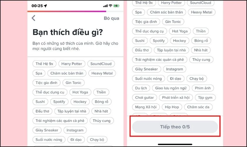 cách sử dụng tinder để chọn sở thích