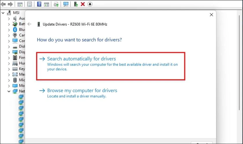 Nhấn vào Search Automatically for drives để tìm bản cập nhật mới
