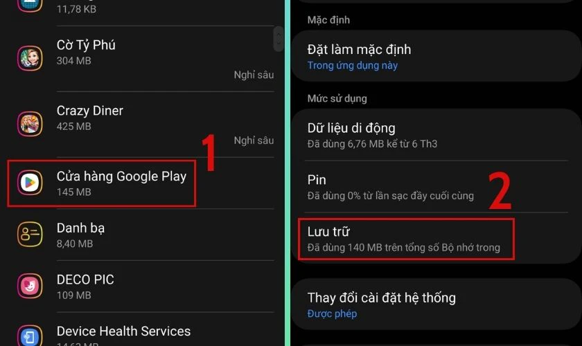 Cách xóa dung lượng lưu trữ CH Play