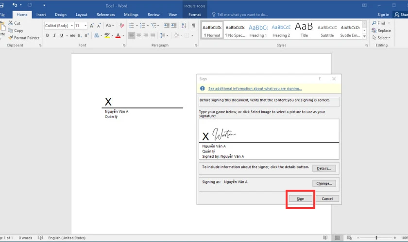 insert thêm ảnh chữ ký trong word