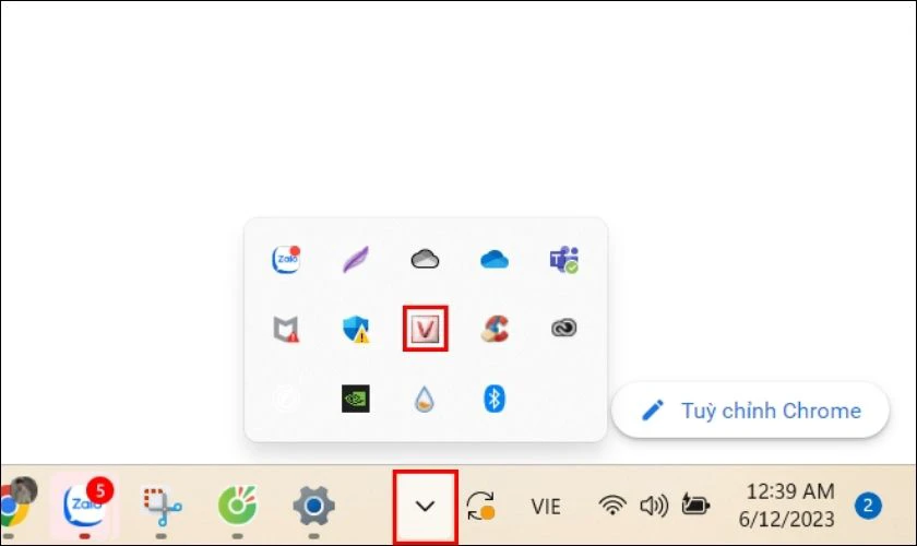 Click vào icon để chuyển sang chữ V màu đỏ để gõ tiếng Việt