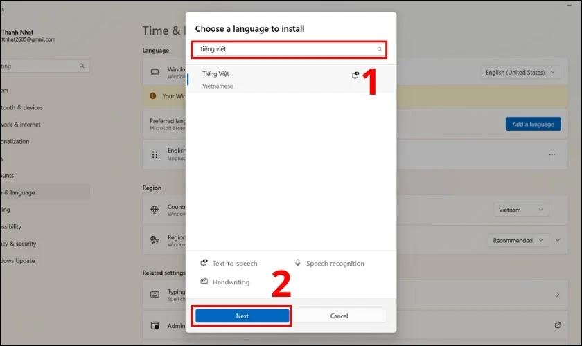 Cách chỉnh tiếng việt trên laptop Windows
