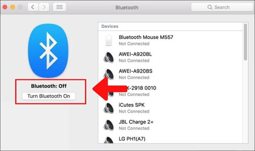 Nhấn vào nút bluetooth để bắt đầu kết nối chuột với laptop qua Bluetooth