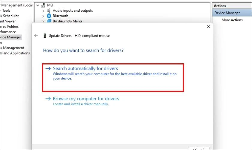 Hướng dẫn chọn vào mục Manage trên laptop