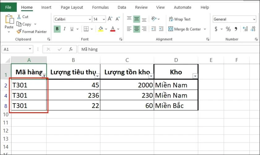 filter dạng ký tự dữ liệu trong bảng tính