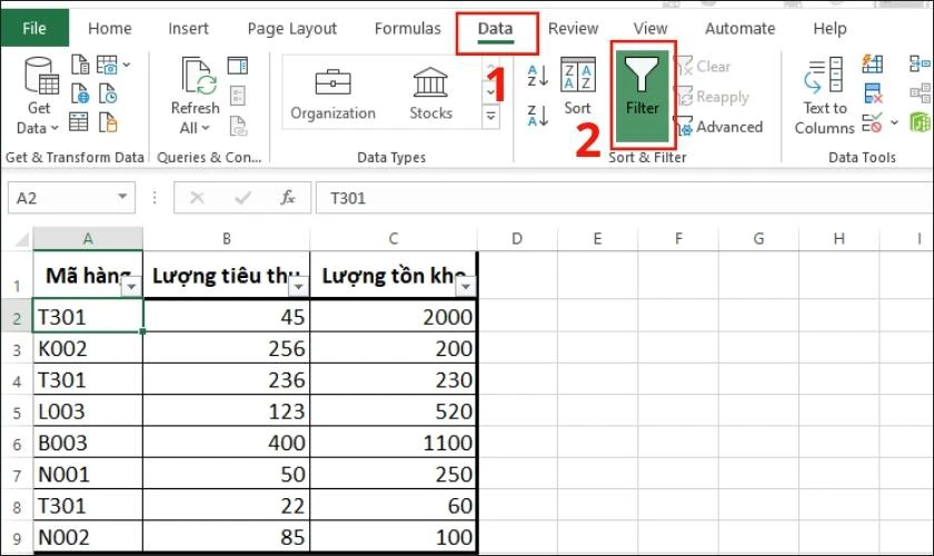 Cách thêm công cụ Filter vào bảng tính Excel