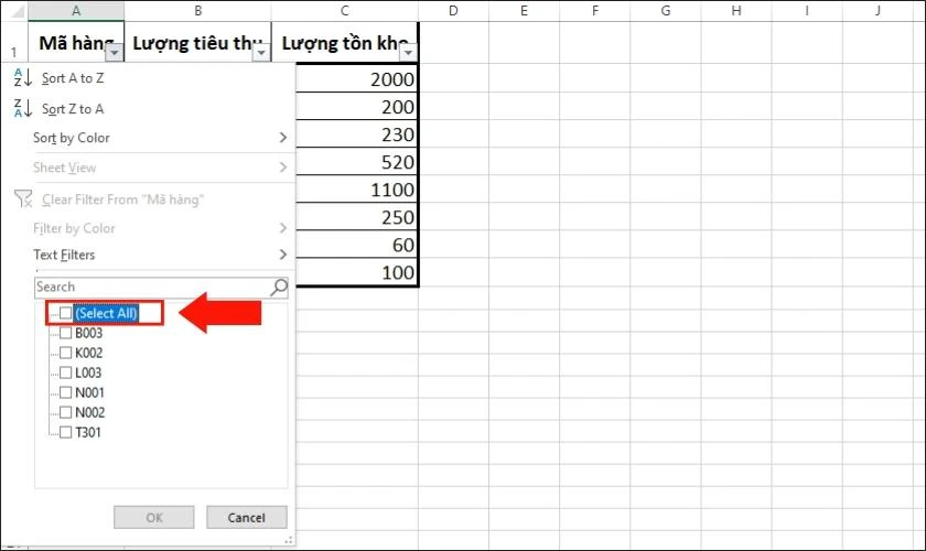 cách filter data cho 1 hoặc nhiều cột cùng lúc