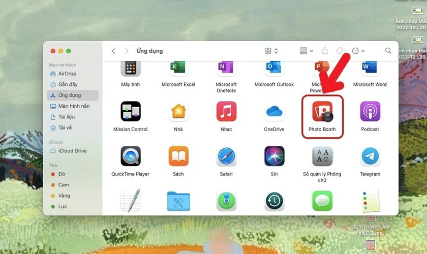 Chọn ứng dụng Photo Booth để mở camera