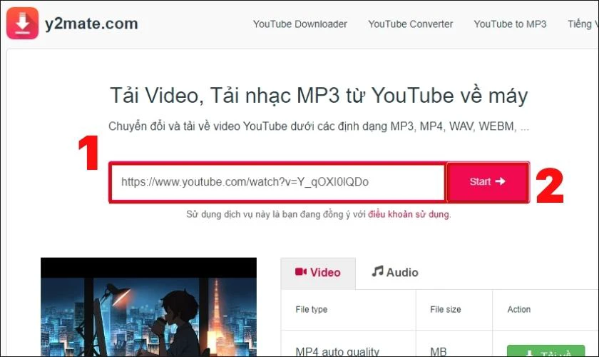 Cách tải video YouTube bằng PC trên web Y2Mate 