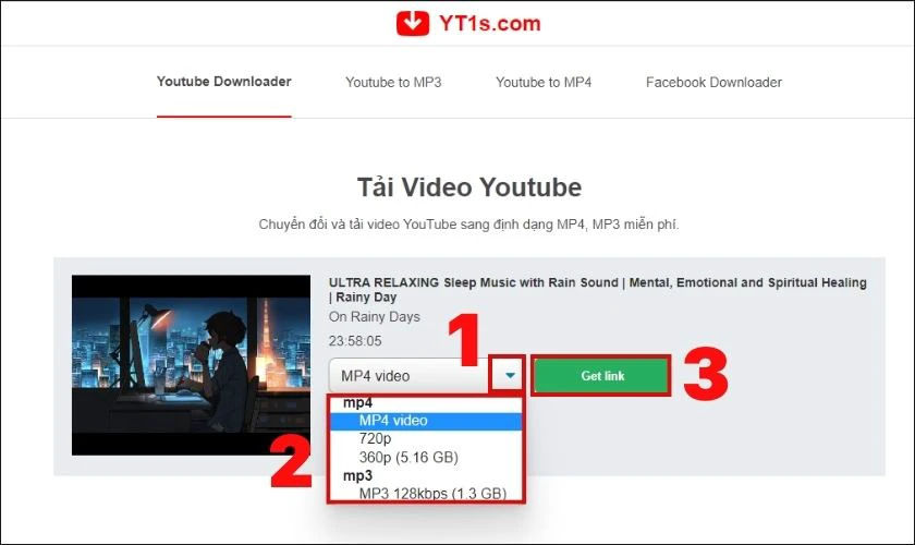 Chọn chất lượng video cần tải 