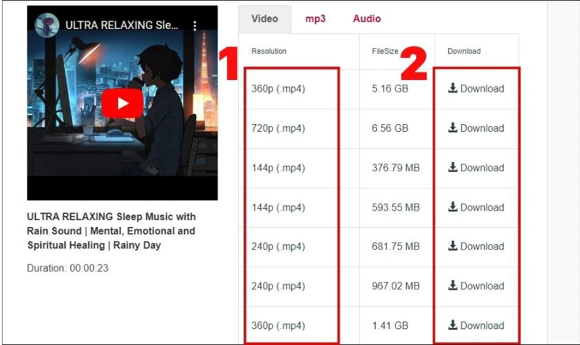 Chọn chất lượng video mong muốn tải về 