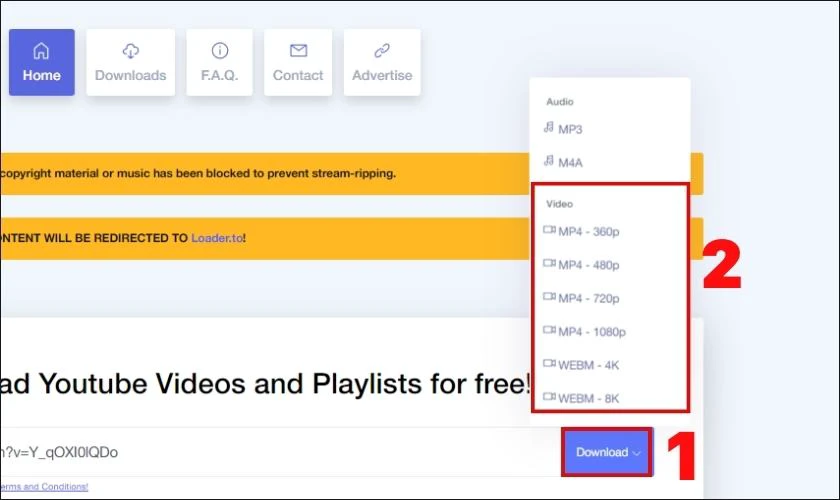 Chọn chất lượng video cần tải về máy 