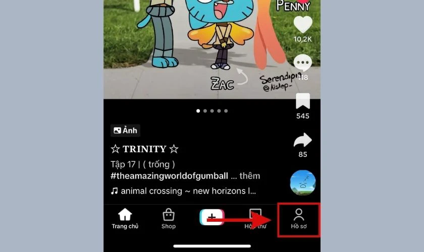 Vào mục Hồ sơ để xem video TikTok đã đăng lại