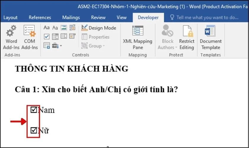 Ô vuông có dấu tick sẵn