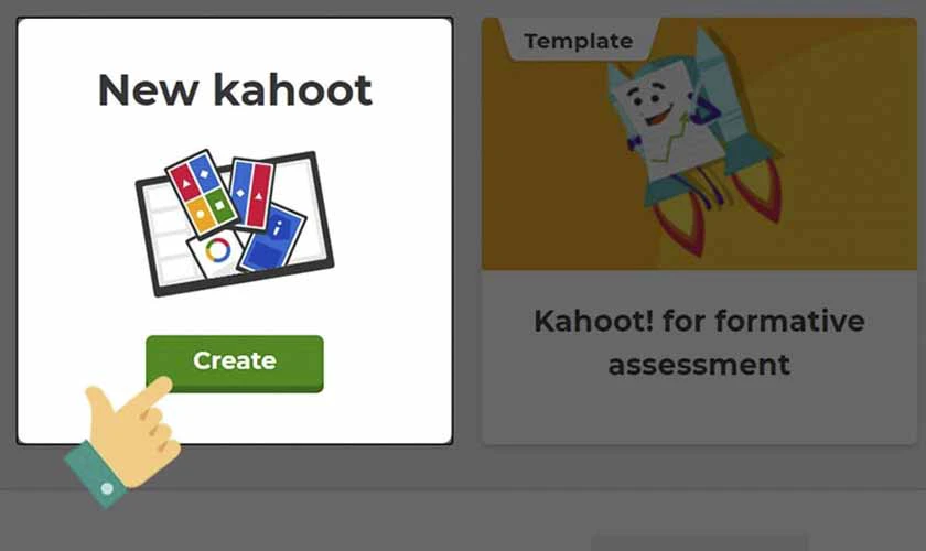 chọn create để tạo câu hỏi mới sau khi đăng nhập kahoot.it