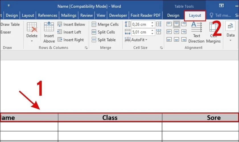 Lặp lại dòng tiêu đề trong tab Layout 