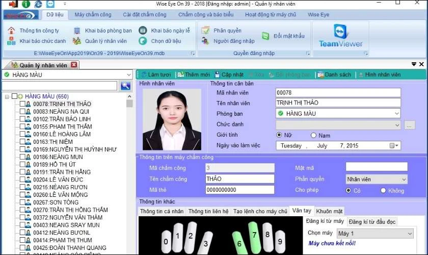 phần mềm chấm công bằng vân tay
