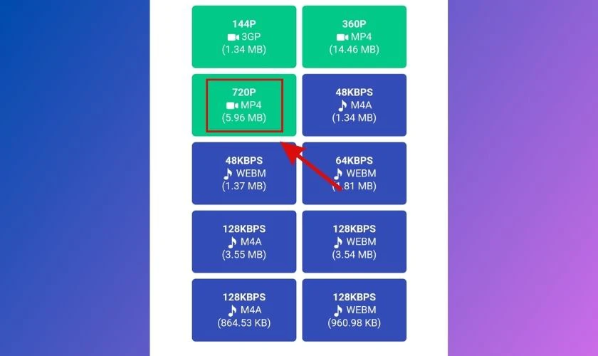 Chọn định dạng nhạc để tải nhạc từ YouTube về Zing MP3
