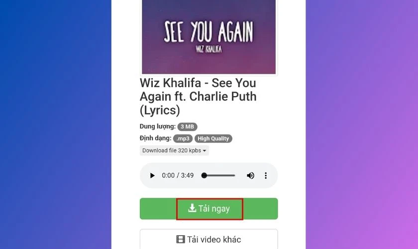 Chọn tải ngay file về Zing MP3