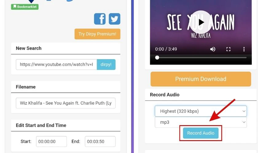 Chọn định dạng và thời gian file nhạc