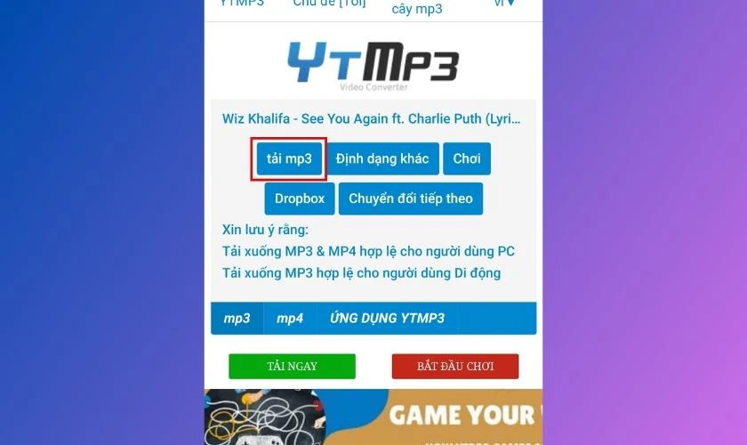 Tải nhạc từ YouTube về Zing MP3 bằng YTMP3