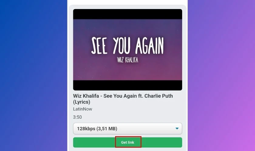 Nhấn Getlink để lấy link về