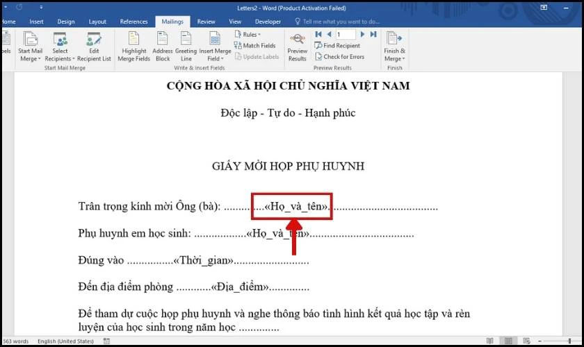 Tiếp tục trộn thư từng bước trong Word 2010, 2016 