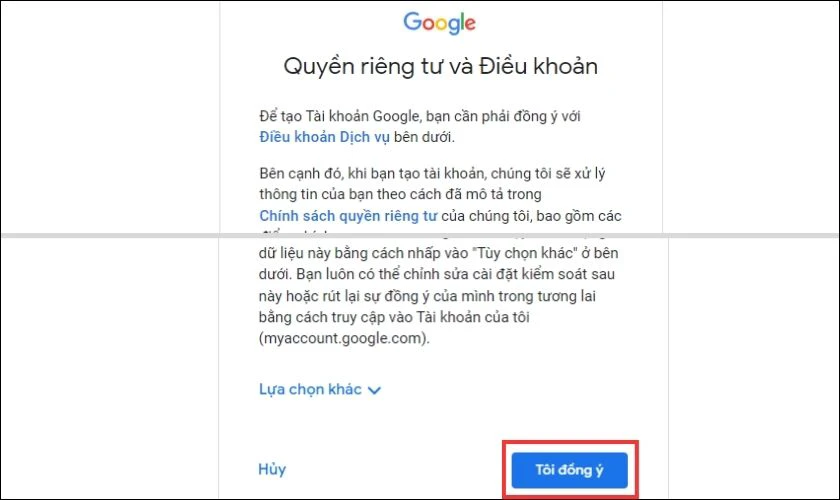 Hoàn tất tạo tài khoản Gmail 