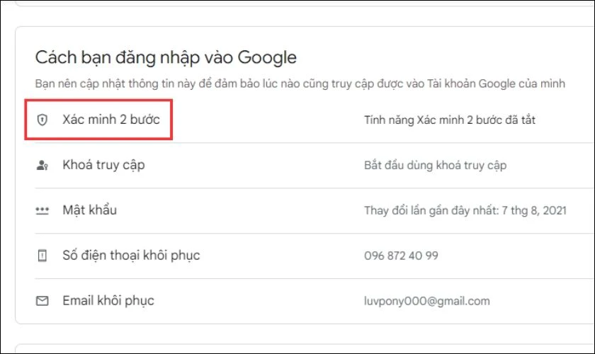 Sử dụng tính năng xác minh 2 yếu tố 