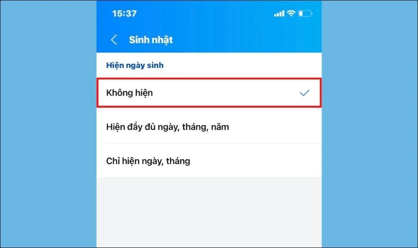 Nhấn chọn vào mục Không hiện